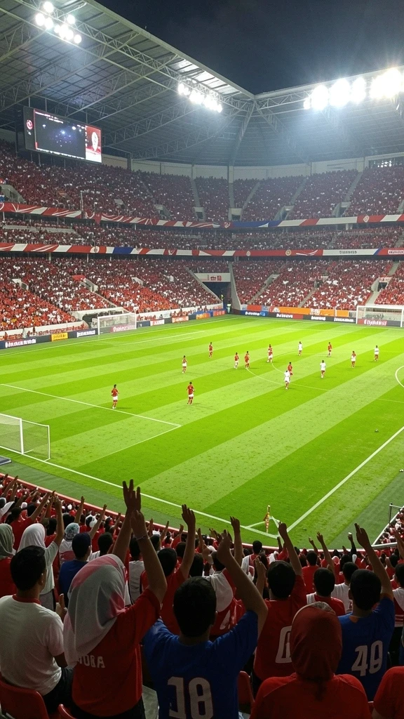 Gambar menunjukkan suasana pertandingan yang mendebarkan.